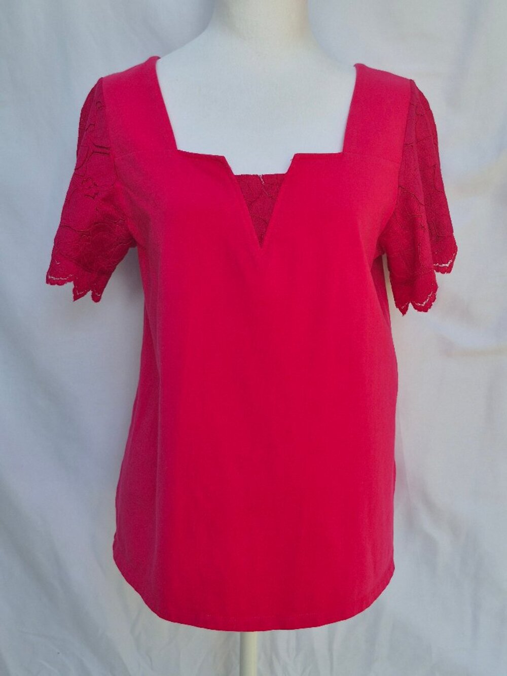 SOFT SURROUNDINGS Fuchsia COTTON Blend Lace Stretchy Women's Top Size PM